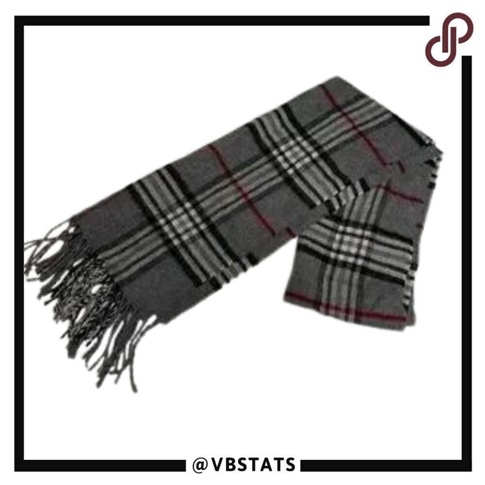 V. Fraas 100% Acrylic Gray-Black-Red Plaid Scarf